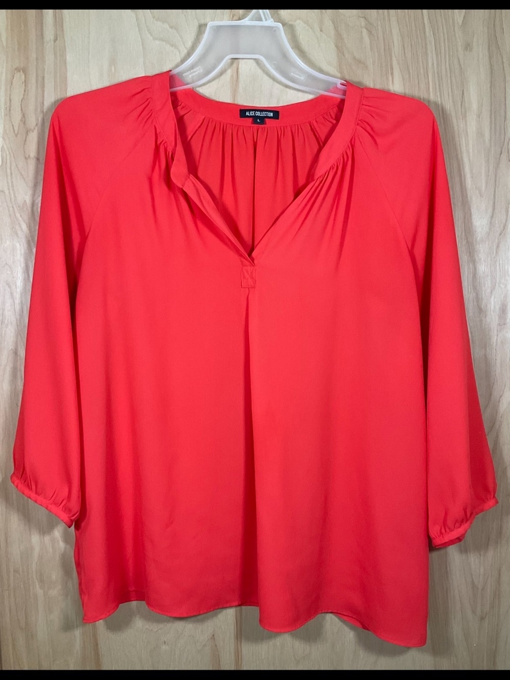 Alice Collection Coral Pink Split-Neck Sheer Blouse - EUC